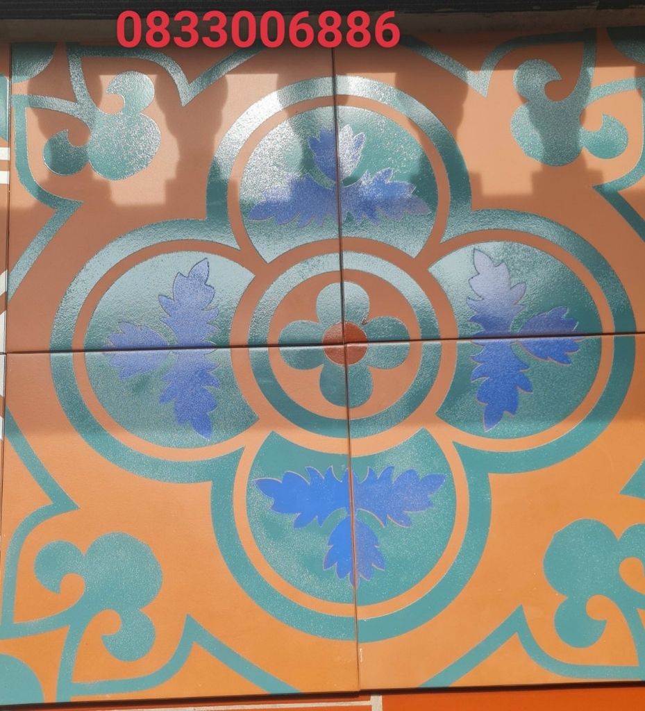 Gạch lát trang trí 40x40cm Gốm Đất Việt hoa xanh
