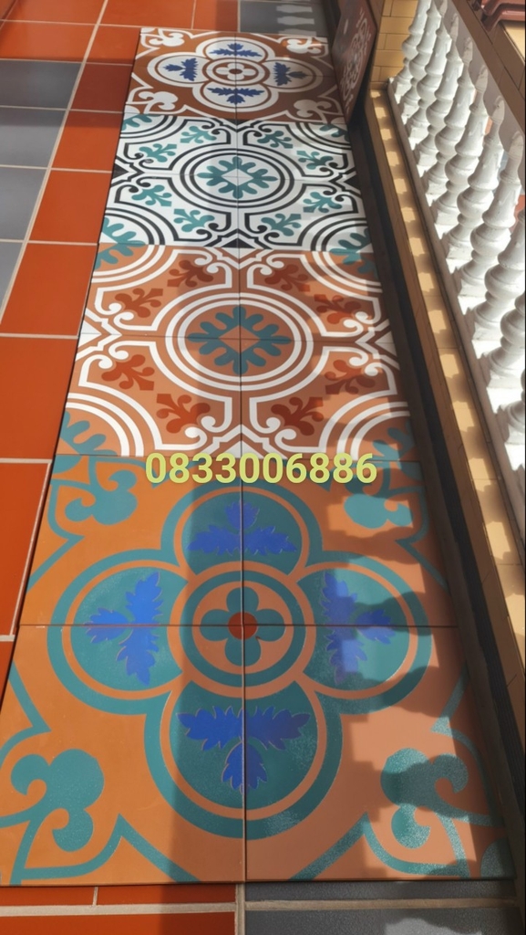 Gạch lát trang trí 40x40cm Gốm Đất Việt hoa xanh