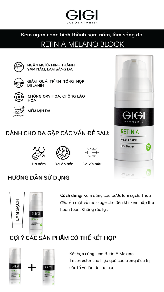 Kem giảm sạm nám sáng da GIGI LABORATORIES RETIN A MELANO BLOCK 30ml