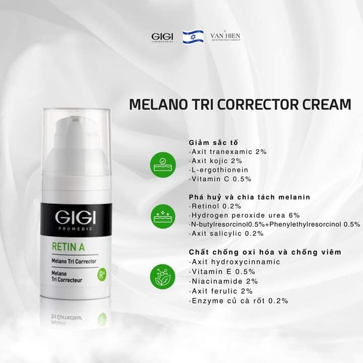 Kem mờ thâm nám và đều màu da GIGI LABORATORIES RETIN A MELANO TRI CORRECTOR 30ml