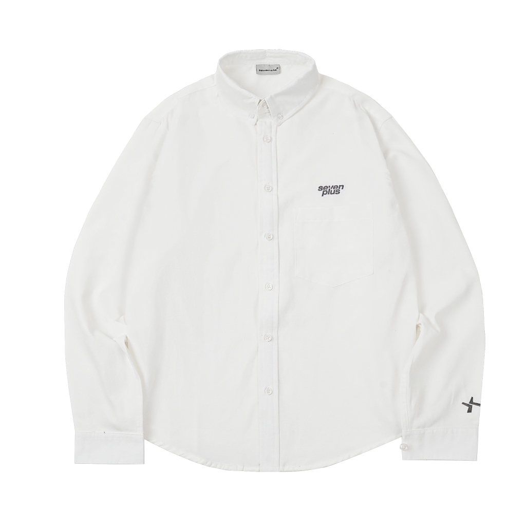 SEVENPLUS Oxford Shirt Embroidered Logo - White