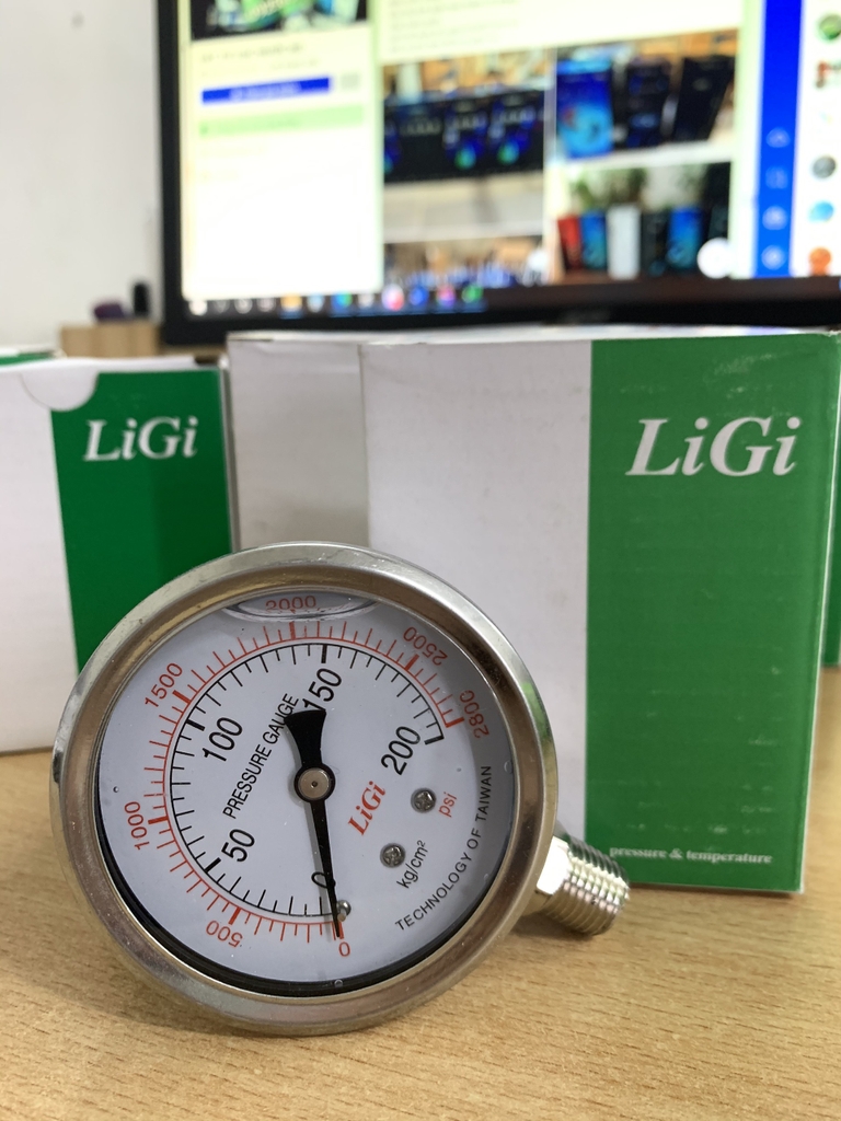 Đồng hồ đo áp suất có dầu 200kg mặt 63(mm)