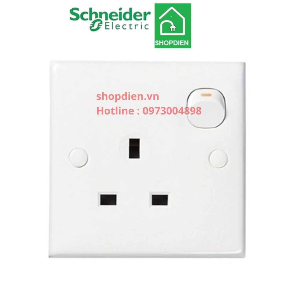 E15R_WE_G19 Schneider Ổ cắm đơn 3 chấu vuông kiểu Anh có công tắc