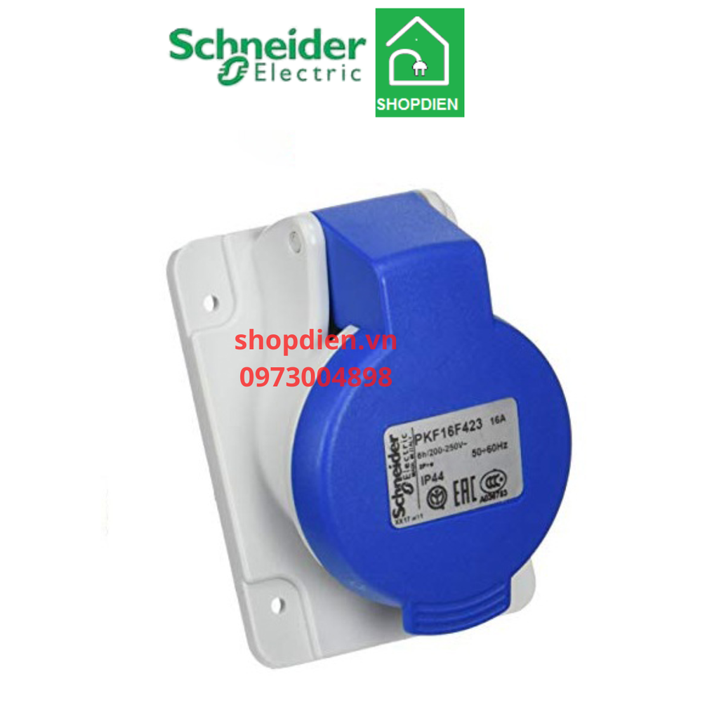 Ổ cắm công nghiệp loại âm dạng nghiêng 3P (2P+E) 16A IP44 Schneider PKF16F423