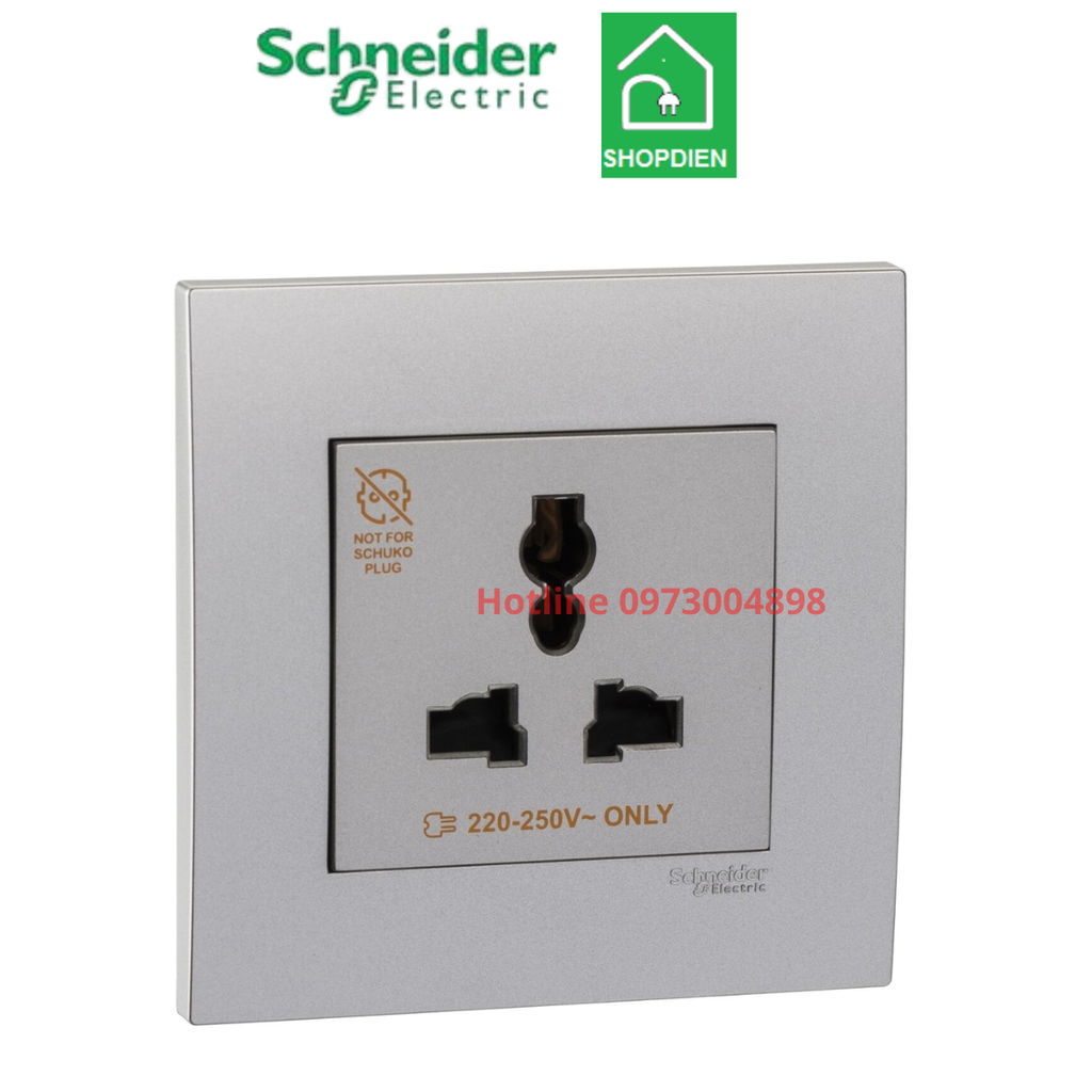 Bộ ổ cắm đơn đa năng 3 chân 2P+E 13A Schneider Vivace KB413S_AS_G19 Màu xám bạc