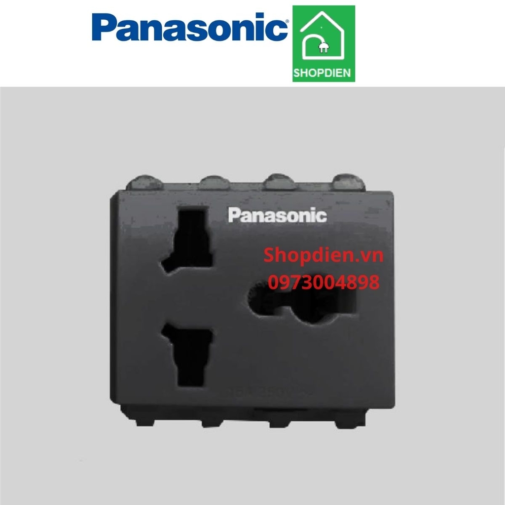 Hạt ổ cắm đa năng, đa tiêu chuẩn 3 chấu màu đen có màng che 16A Wide Series Panasonic-WEI1171H- VN