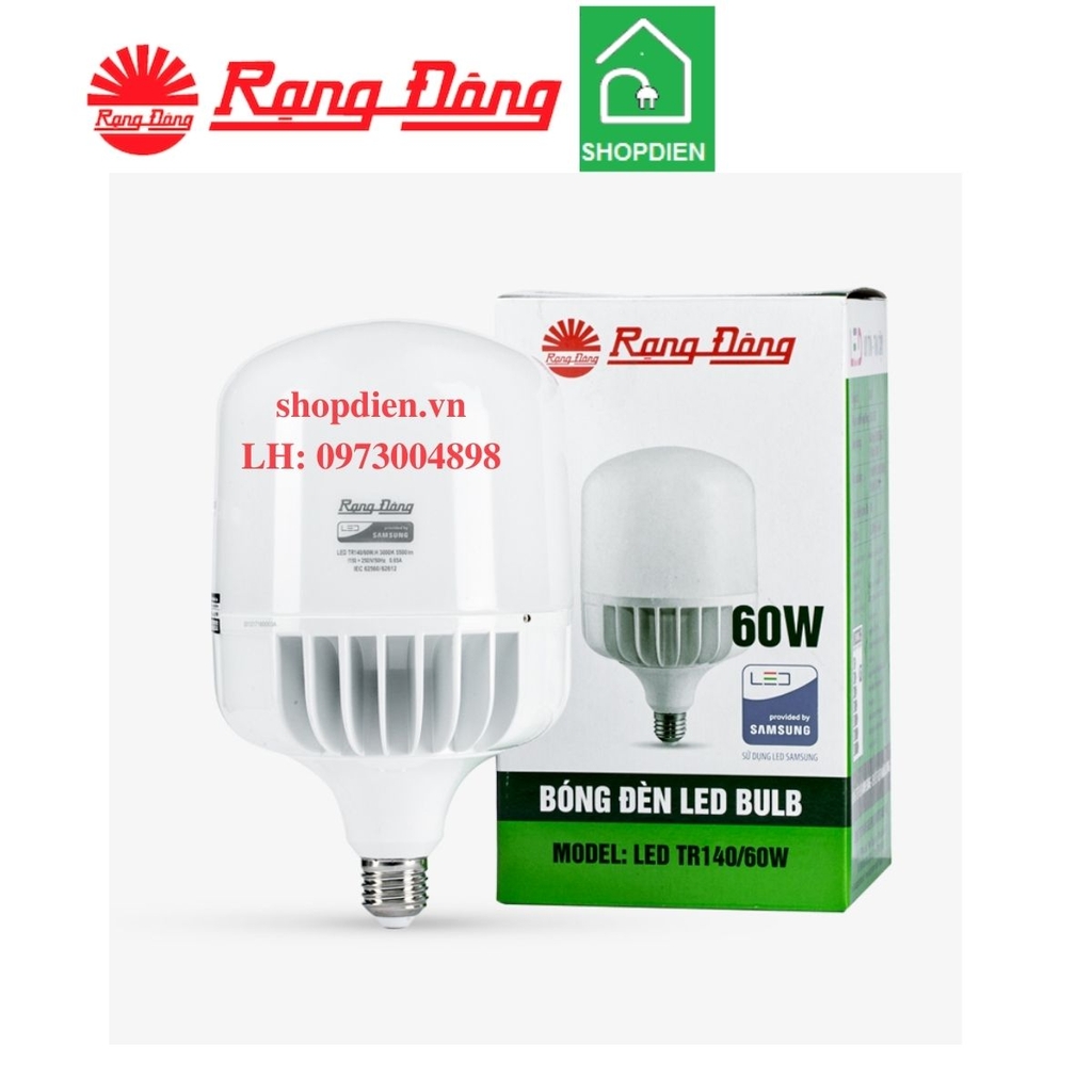 Bóng búp trụ LED bulb nhôm đúc 60W đui xoáy E27 Rạng Đông-TR140NĐ/60WH