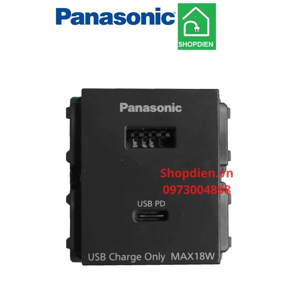 Hạt ổ cắm USB đôi Type A + Type C màu đen Wide Series Panasonic WEF14821H-VN