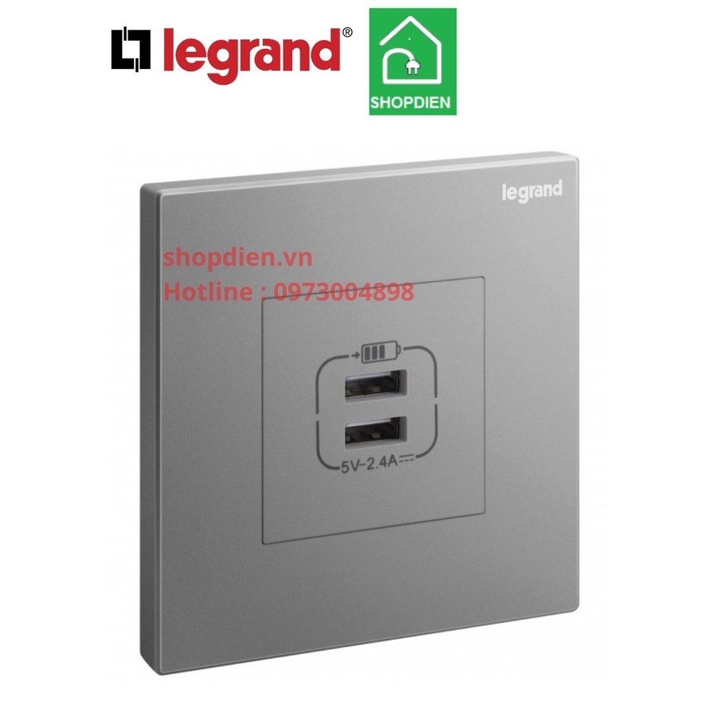 Ổ cắm sạc USB đôi Galion Legrand màu xám đậm Dark Silver 282447-C3