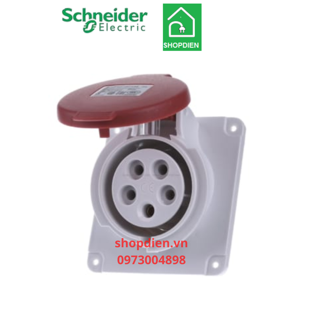 Ổ cắm công nghiệp loại âm dạng nghiêng 5P (5P+E) 16A IP44 Schneider PKF16F435