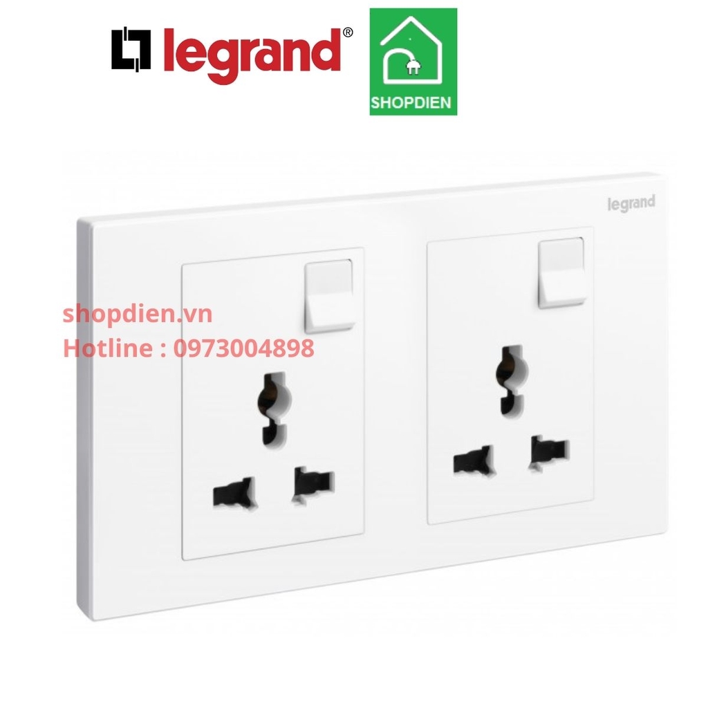 Ổ cắm đôi đa năng 13A có công tắc Galion Legrand màu trắng 282435