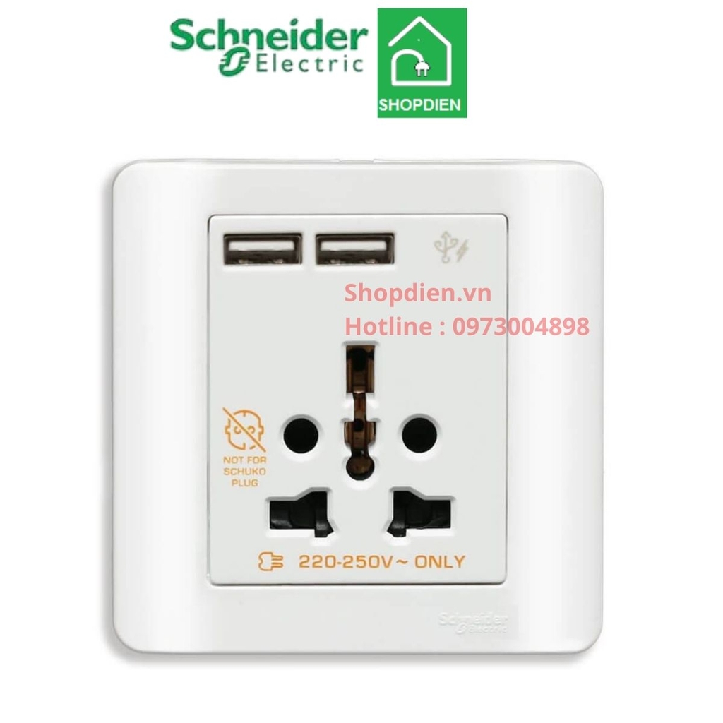 Ổ cắm đa năng và sạc USB đôi Schneider Zencelo E8442616USB_WE_G19 màu trắng
