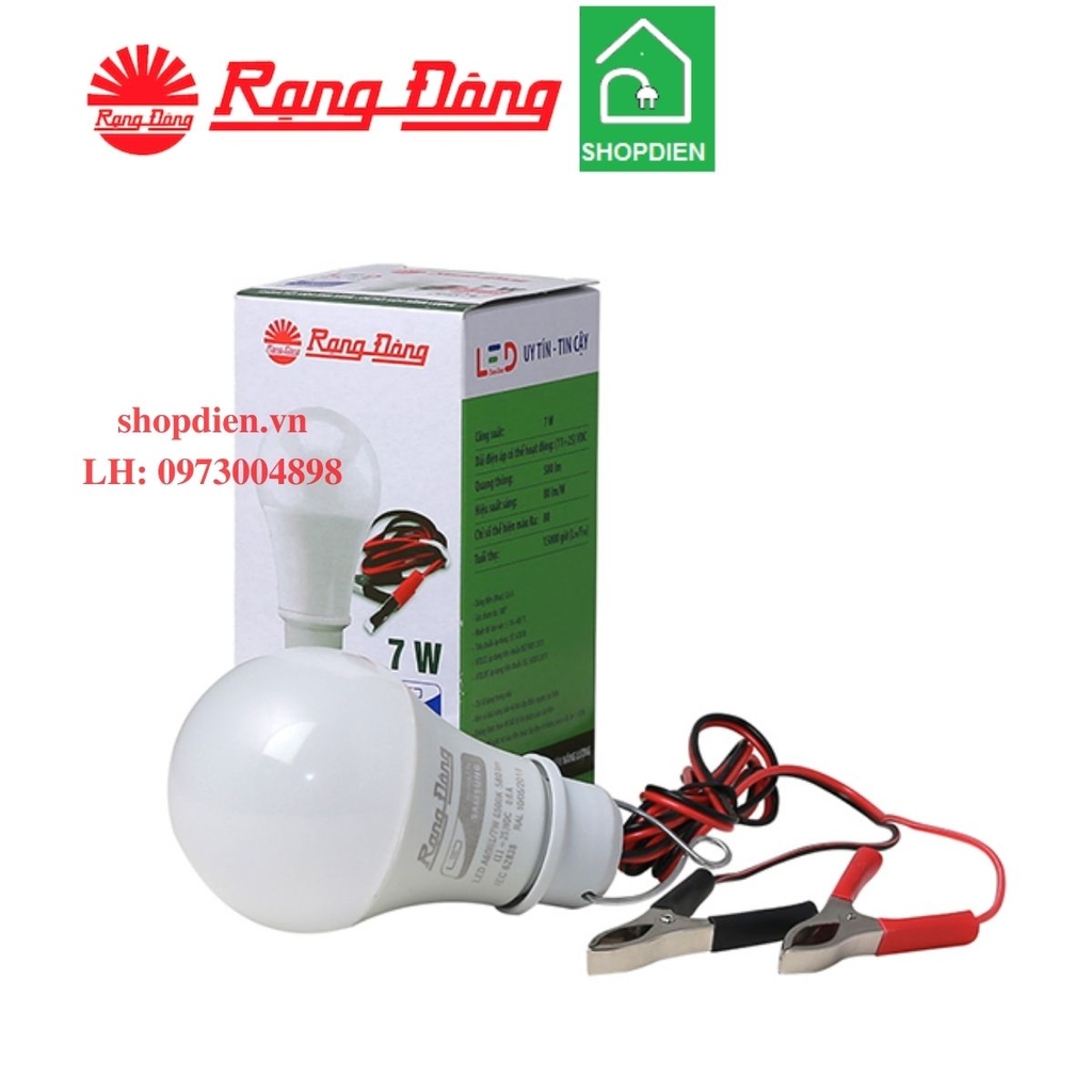 Bóng đèn tròn dùng ắc quy kẹp LED bulb 7W 12VDC Rạng Đông-A60N1 12-24VDC/7W