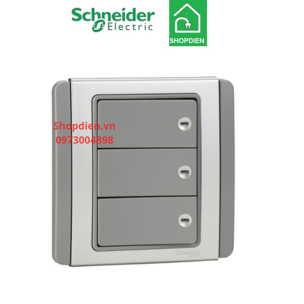 Bộ công tắc ba 1 chiều 16AX Schneider NEO màu xám bạc - Vuông-E3033H1_EBGS_G19