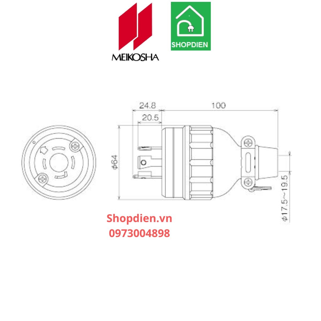 MH2580 Meikosha Phích cắm 4 chân khóa 30A 480V 3P+E cao su