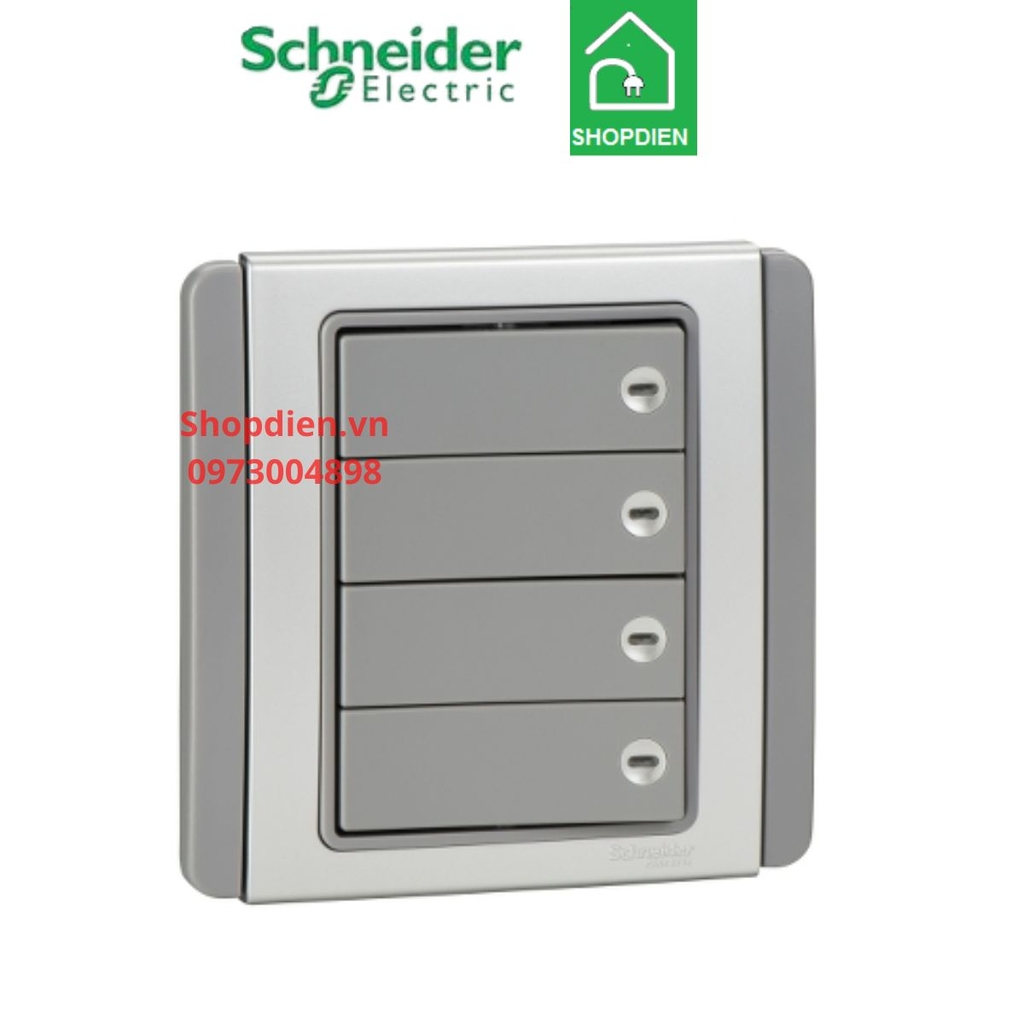 Công tắc bốn 1 chiều Schneider NEO E3034H1_EBGS_G19 màu xám bạc