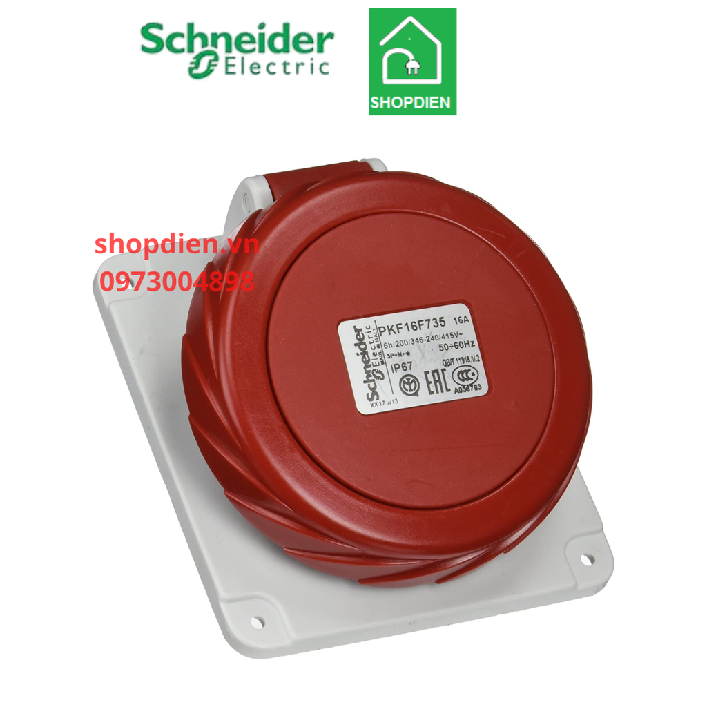 Ổ cắm công nghiệp loại âm dạng nghiêng 5P ( 4P+E) 16A IP67 Schneider PKF16F735