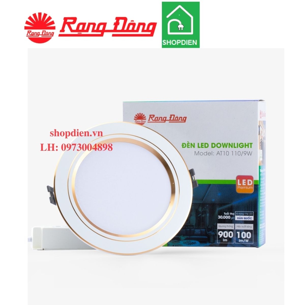 Đèn downlight âm trần 9W D110 viền vàng / bạc Rạng Đông-AT10 110/9W