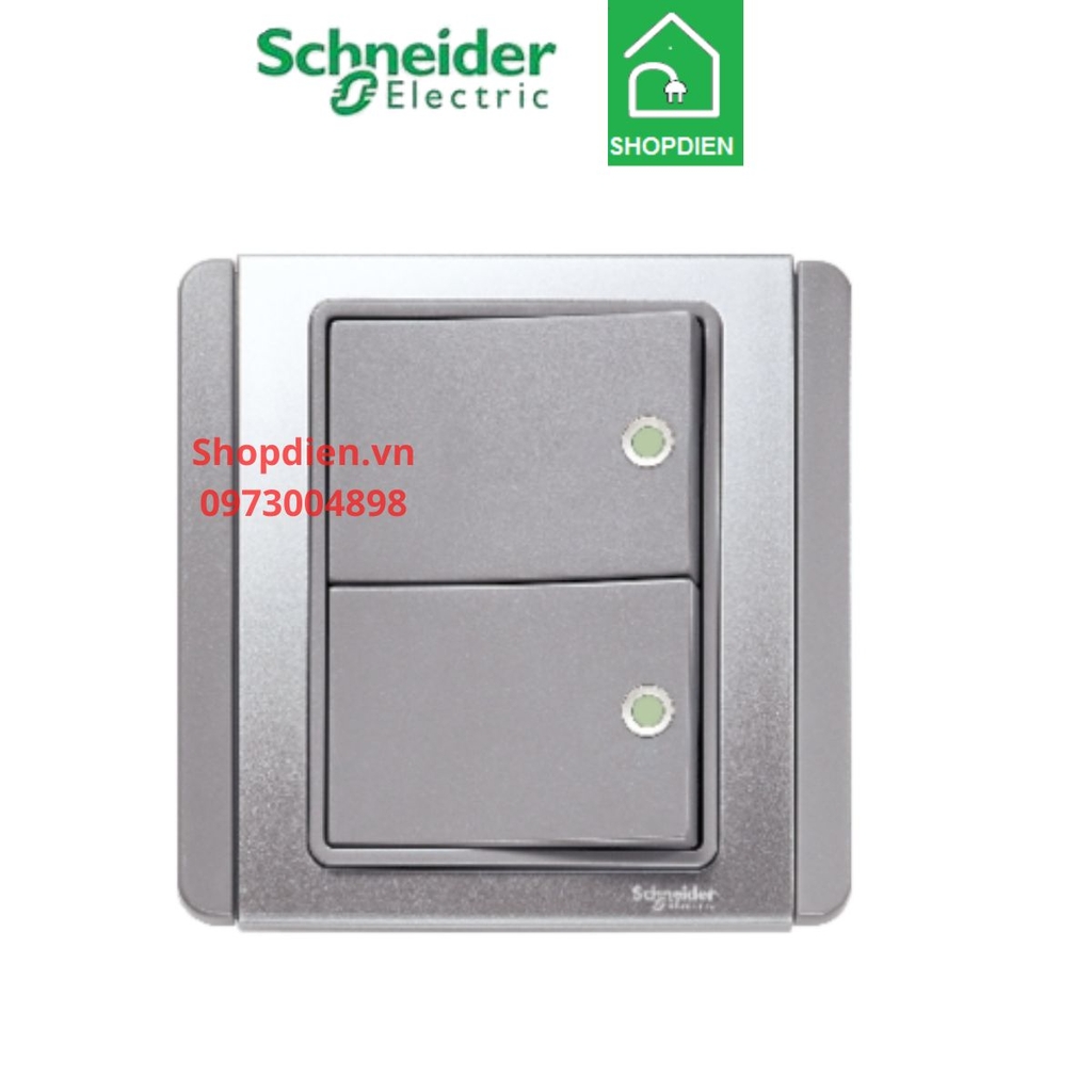 Bộ công tắc đôi 2 chiều 16AX Schneider NEO màu xám bạc - Vuông-E3032H2_FGGS_G19