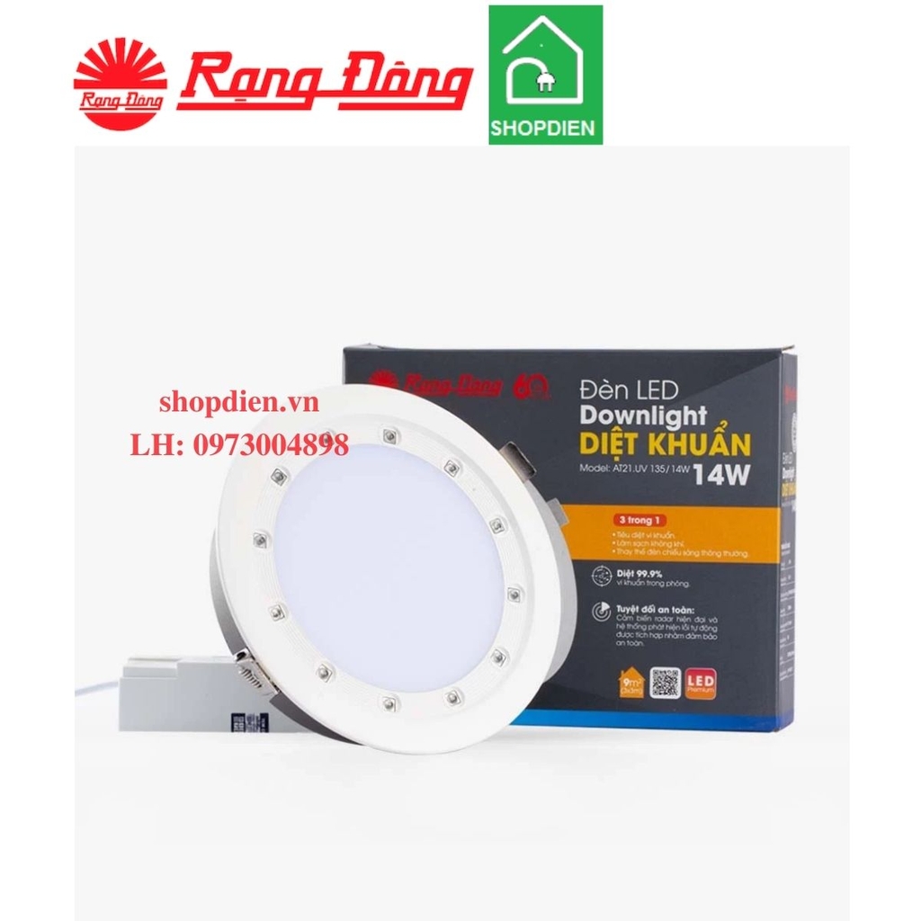 Đèn downlight âm trần diệt khuẩn 14W D135 Rạng Đông-AT21 UV 135/14W