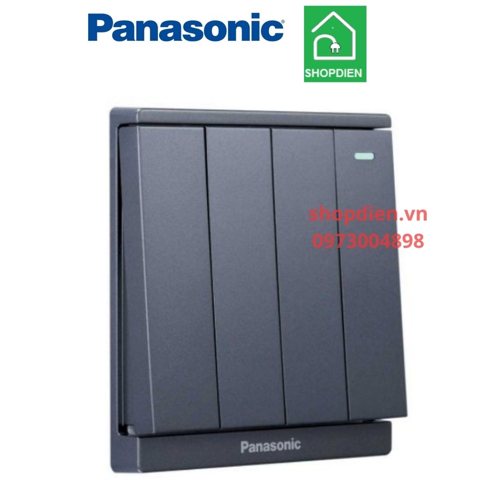 Công tắc bốn 2 chiều ( đảo chiều cầu thang ) vuông màu xám ánh kim dạ quang / công tắc C switch 2 way Moderva Panasonic WMF518MYH-1VN