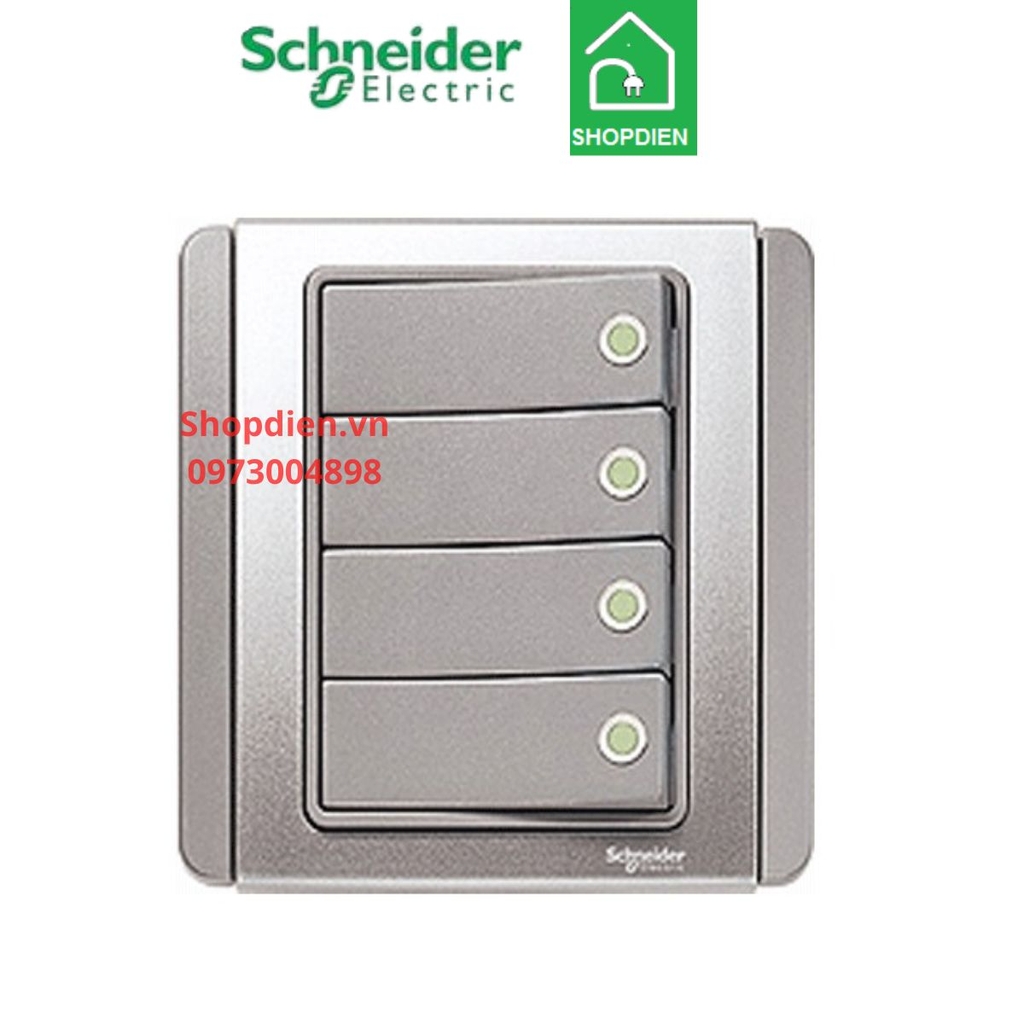 Công tắc bốn 1 Chiều Schneider NEO E3034H1_FGGS_G19 màu xám bạc LED