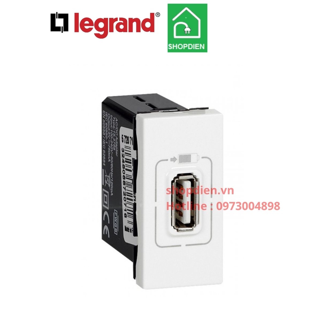 Ổ cắm sạc USB đơn type A 1.1A Legrand Arteor 572071