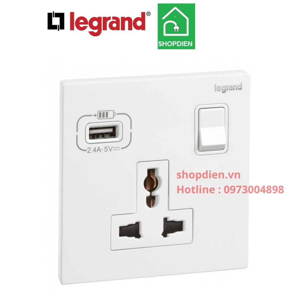 Ổ cắm đơn đa năng 16A + USB  type A Galion Legrand màu trắng 282442