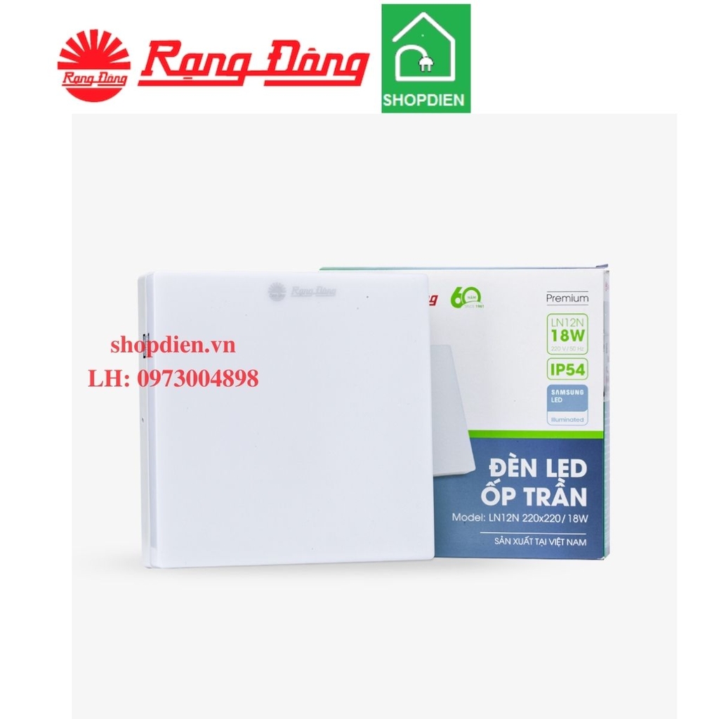 Đèn ốp trần vuông 18W Rạng Đông-LN12N 220x220/18W