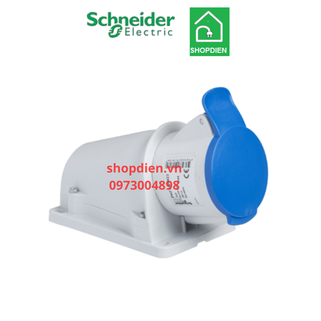 Ổ cắm công nghiệp gắn nổi 3P ( 2P+E) 32A IP44 Schneider PKF32W423