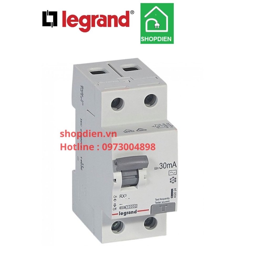 Aptomat _Cầu dao chống giật, chống rò điện RCCB 2P 63A 30mA Legrand-402026