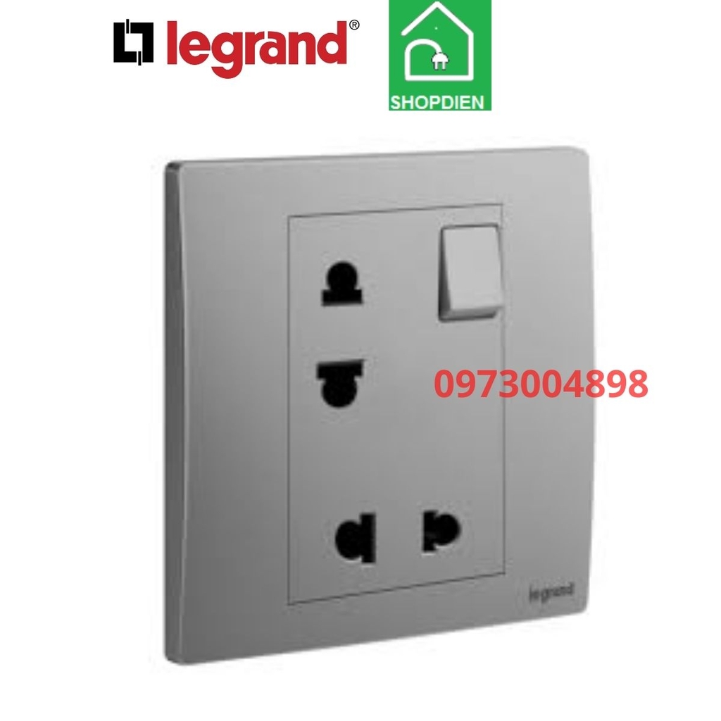 281124DS Legrand Ổ cắm đôi 2 chấu Mallia Senses có công tắc màu ghi xám