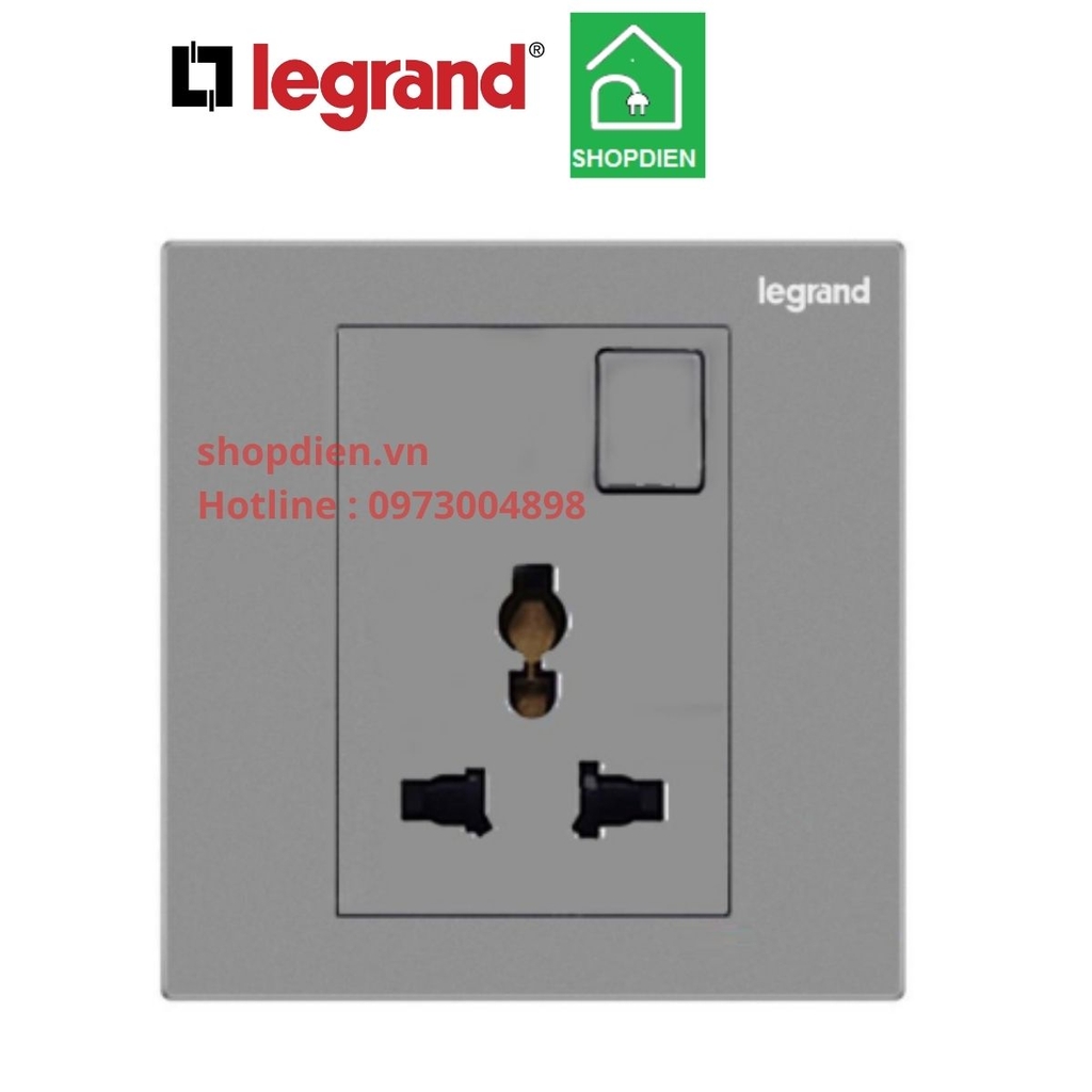 282434-C3 Legrand Galion Ổ cắm đơn đa năng có công tắc màu xám bạc Dark Silver