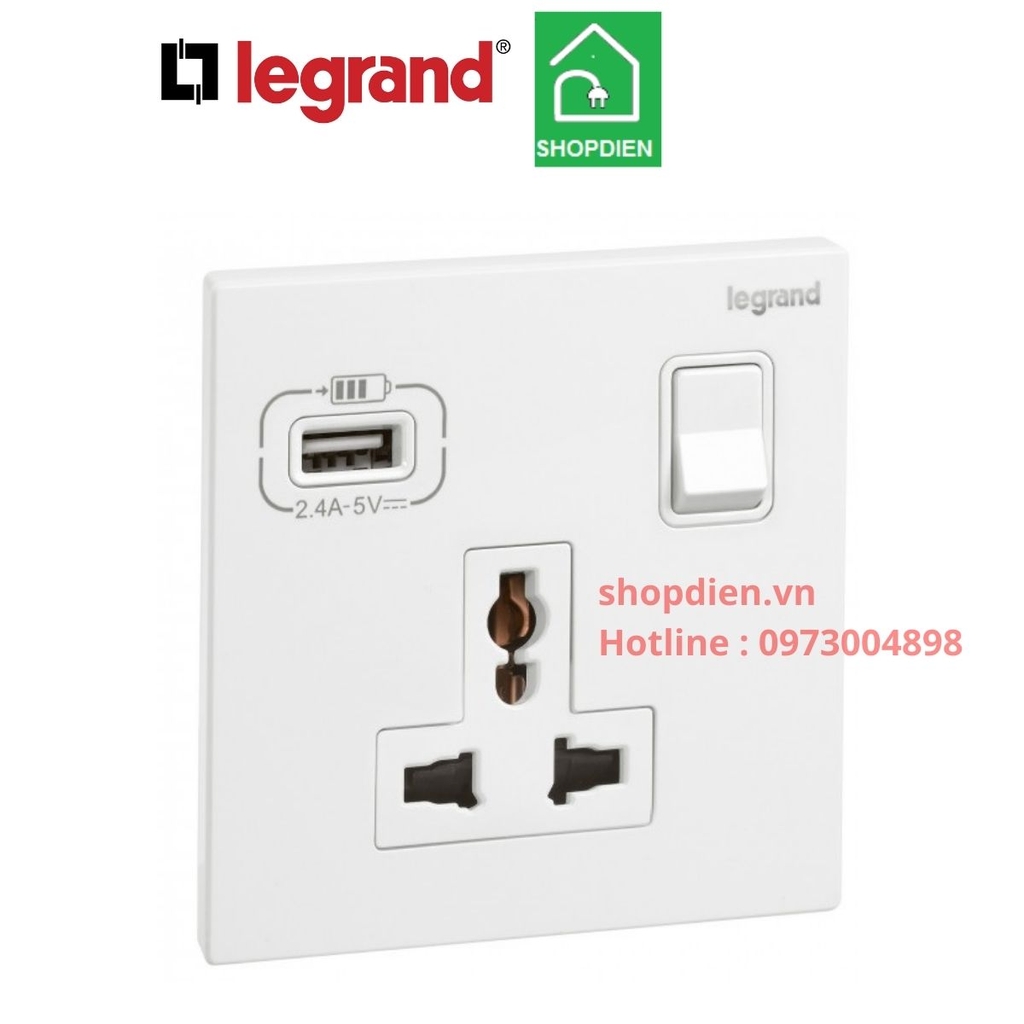 282442 Legrand Galion Ổ cắm đơn đa năng + ổ sạc USB màu trắng