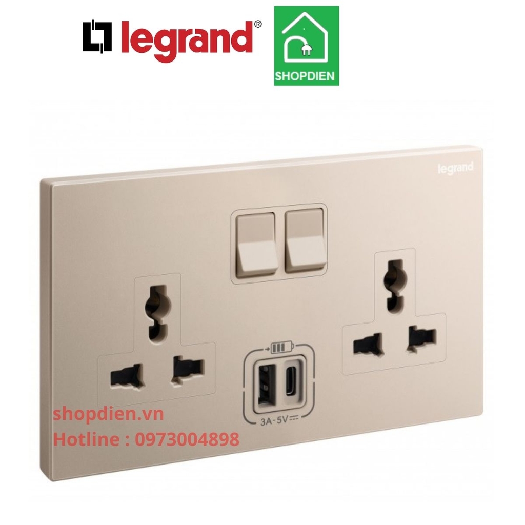 282444-C1 Legrand Galion Ổ cắm đôi đa năng và USB Type A + C Rose Gold