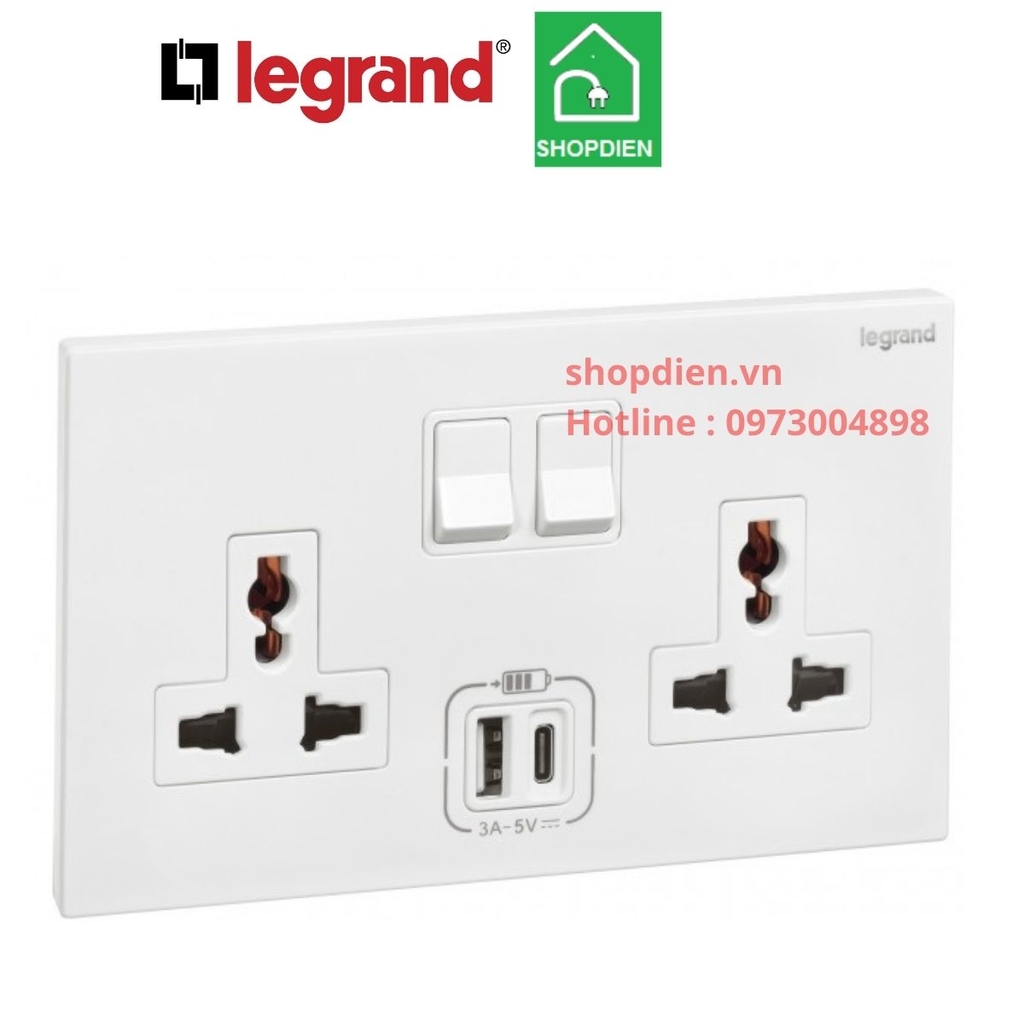 282444 Legrand Galion Ổ cắm đôi đa năng + ổ sạc USB Type A + C màu trắng