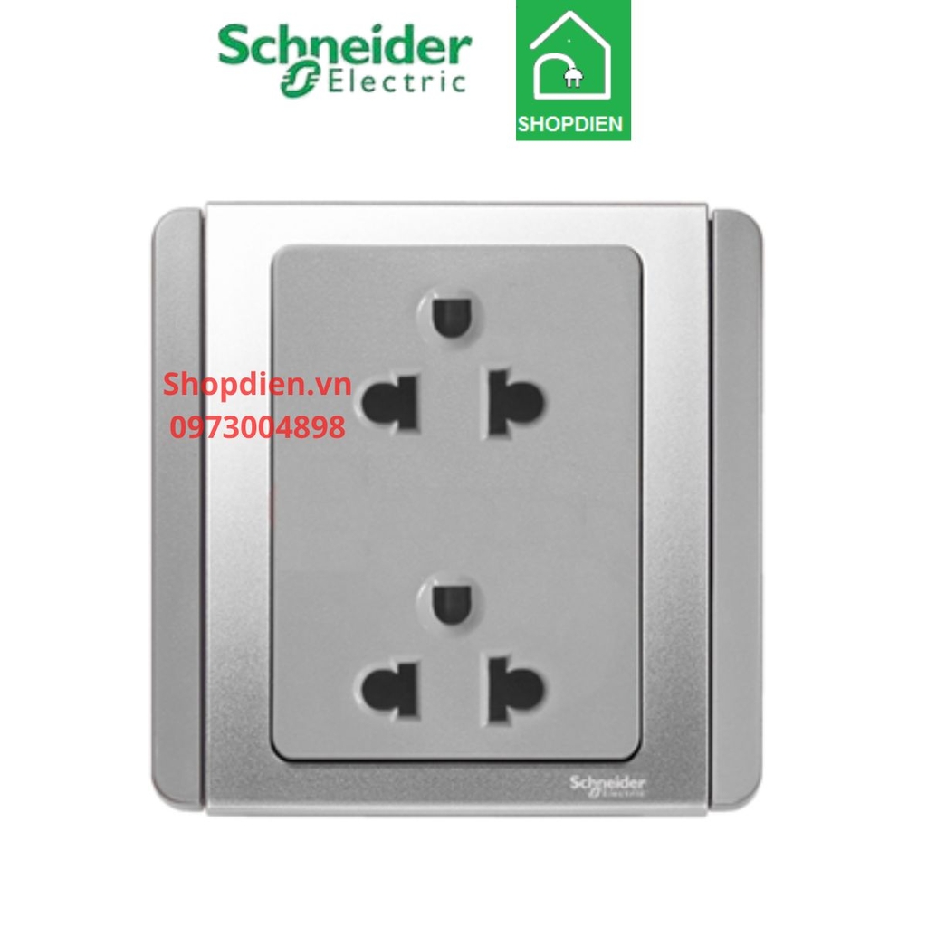 Ổ cắm đôi 3 chân 16A Schneider Neo màu xám bạc - Vuông-E3426UES2_GS_G19