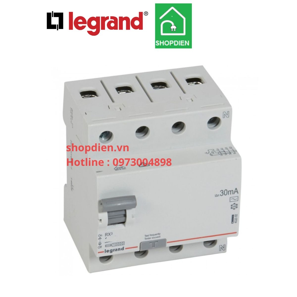 Aptomat chống giật chống rò RCCB 4P 63A 30MA Legrand 402064