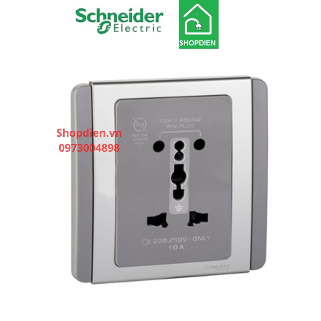 Ổ cắm đơn đa năng 3 chân 16A Schneider Neo màu xám bạc - Vuông-E3426_10IS_GS_G19