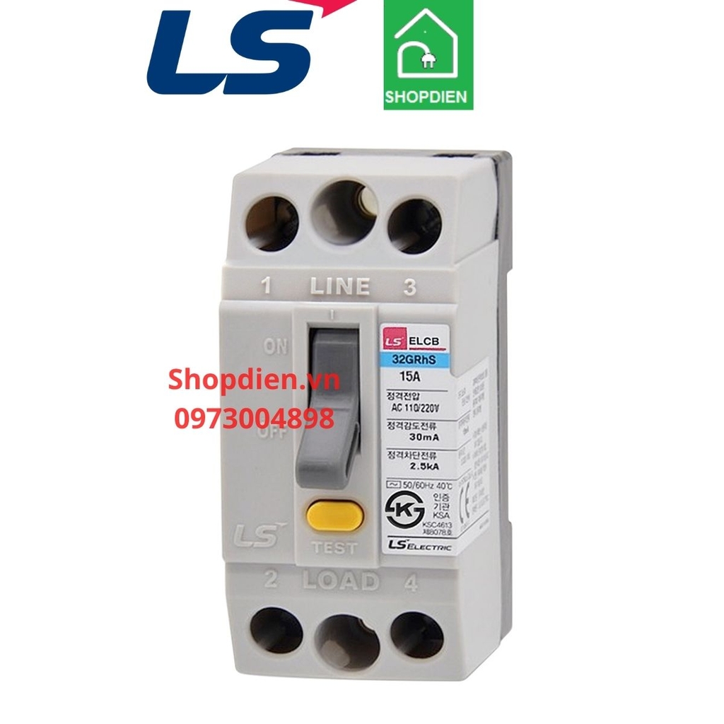 32GRhS LS ELCB 2P 15A 30mA Aptomat chống rò chống giật điện