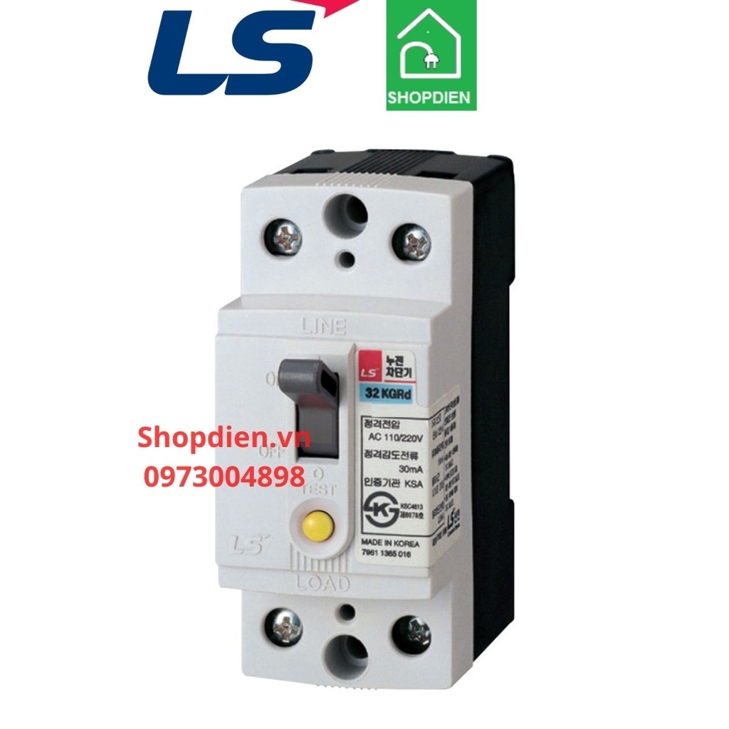 32KGRd LS ELCB 2P 20A 30mA Aptomat chống rò chống giật điện