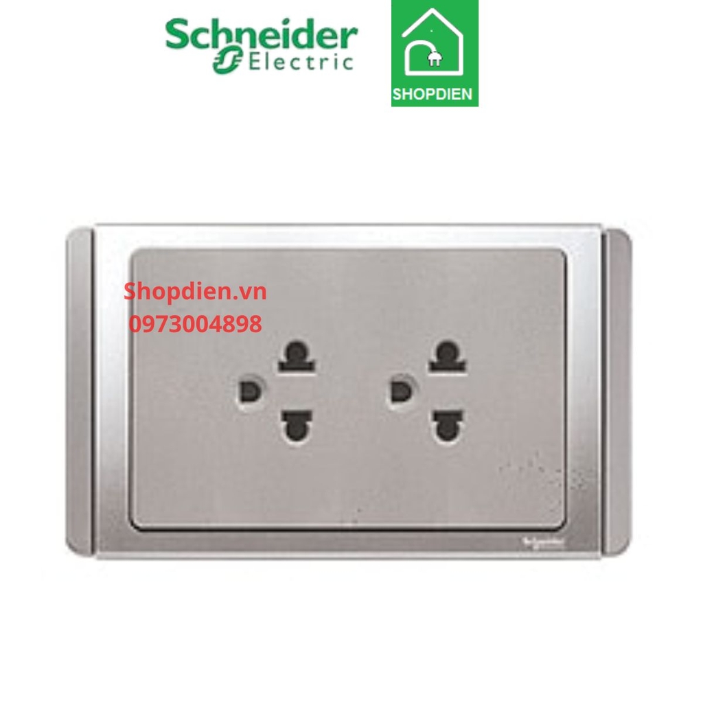 Ổ cắm đôi 3 chân 16A Schneider Neo xám bạc ( đế đôi chuẩn anh)-ET3426UEST2RGS_G19