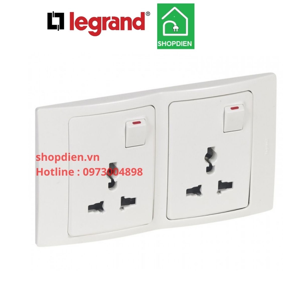 Ổ cắm đôi đa năng 3 chân (2P+E) có công tắc 15A Mallia Legrand màu trắng-281122