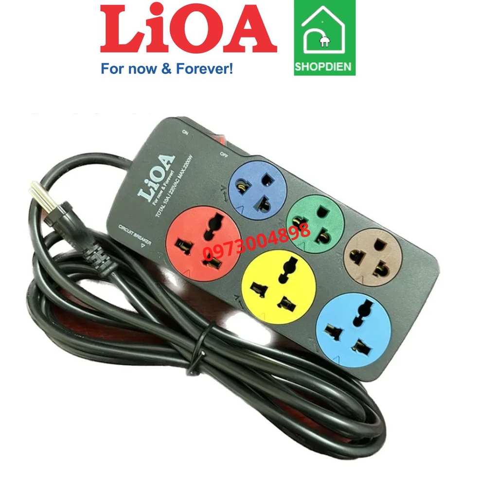 3D3SN5.3 LIOA Ổ cắm kéo dài 6 cổng đa năng có dây tiếp địa 2200W 5m