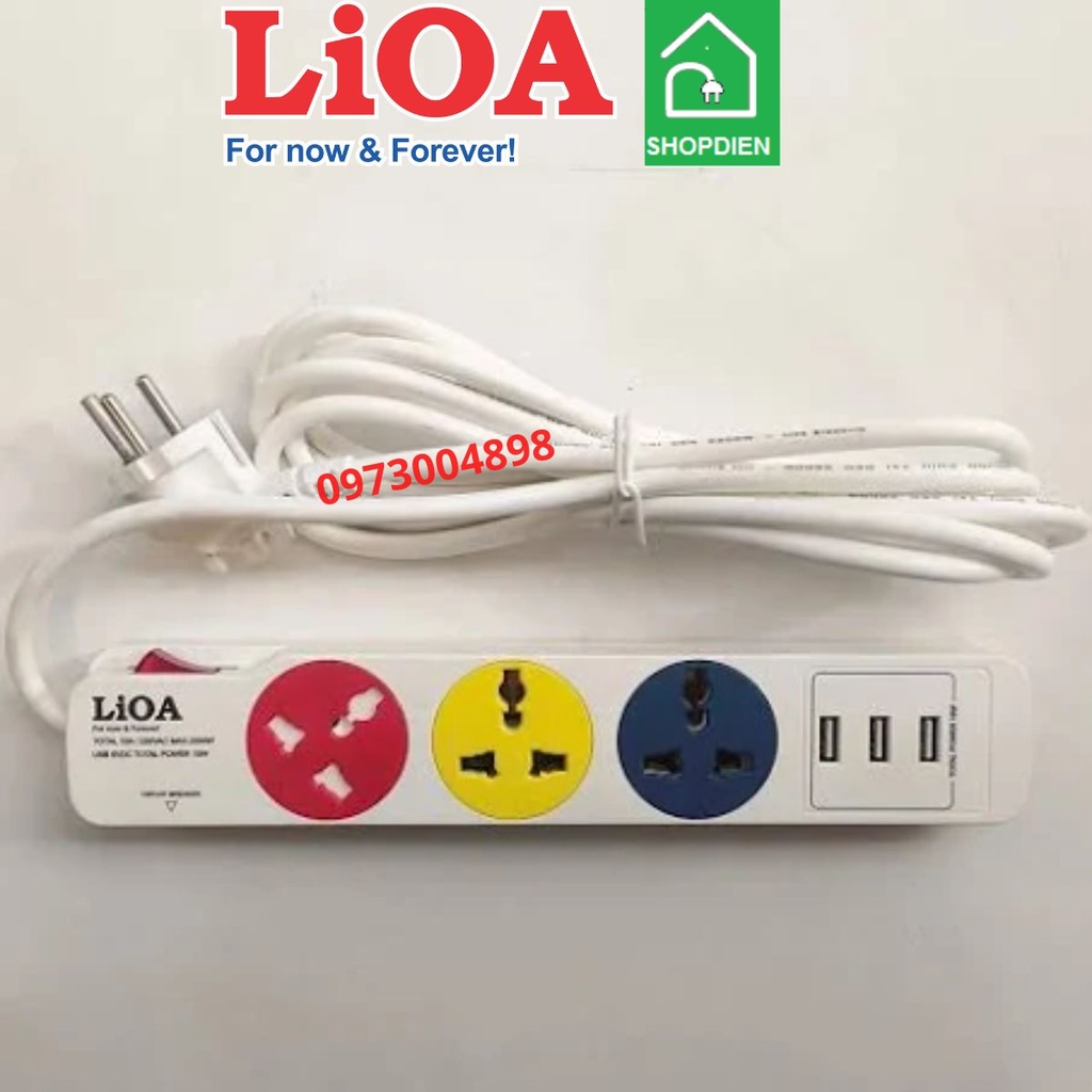 3DN3A15W LIOA Ổ cắm kéo dài 3 cổng đa năng có USB sạc 2200W 3M