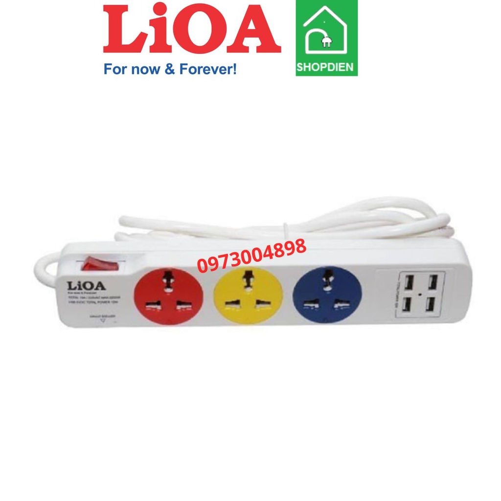 3DN4A12W LIOA Ổ cắm kéo dài 3 cổng đa năng có USB sạc 2200W 3M