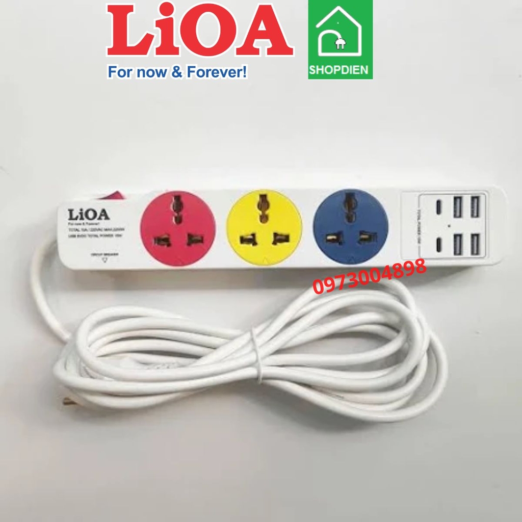 3DN4A2C15W LIOA Ổ cắm kéo dài 3 cổng đa năng có USB sạc 2200W 3M