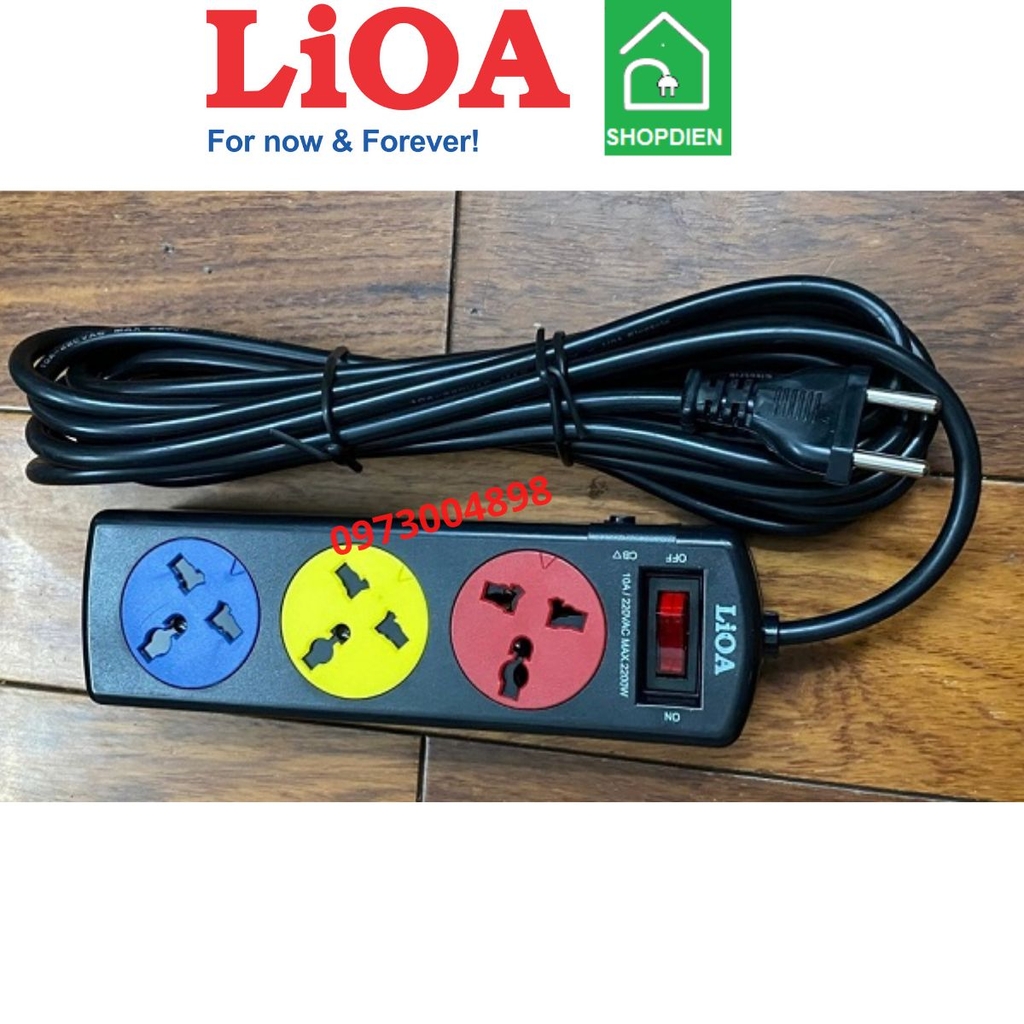 3DND3.3.10 LIOA Ổ cắm kéo dài 3 cổng đa năng có dây tiếp địa 2200W 3m