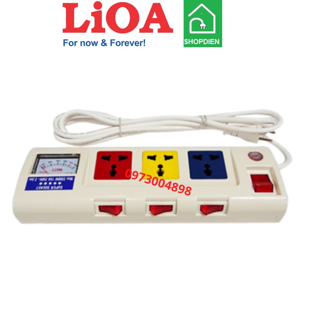 3OFSSA2.5-3 LIOA Ổ cắm kéo dài 3 cổng có công tắc và đồng hồ V có tiếp địa