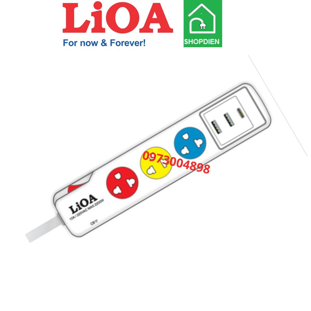 3SN2A1C20W LIOA Ổ cắm kéo dài 3 cổng có USB sạc 2200W 3M